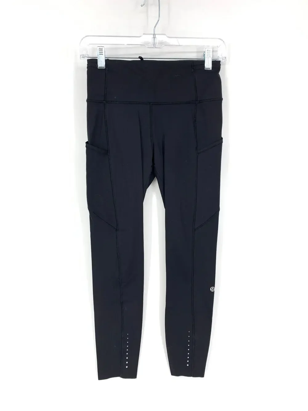 Lululemon Tight Active Leggings Women's Size 6 Black Side Pockets *FLAW